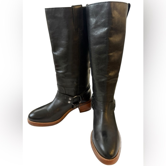 Frye Camryn Tall Shaft Harness Boots Black Leather in Sz 9 - Picture 9 of 12